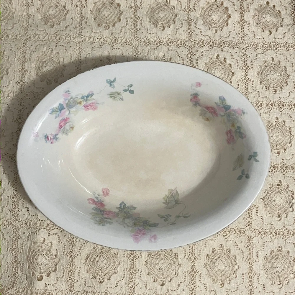 Antique K.T. & K. Semi Vitreous Porcelain Serving Bowl with Floral Pattern